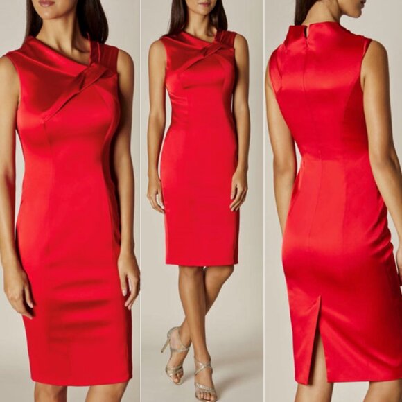 Stunning Karen Millen Electric Blue Satin Folded Collar Sleeveless Dress Size 4 - Picture 16 of 16